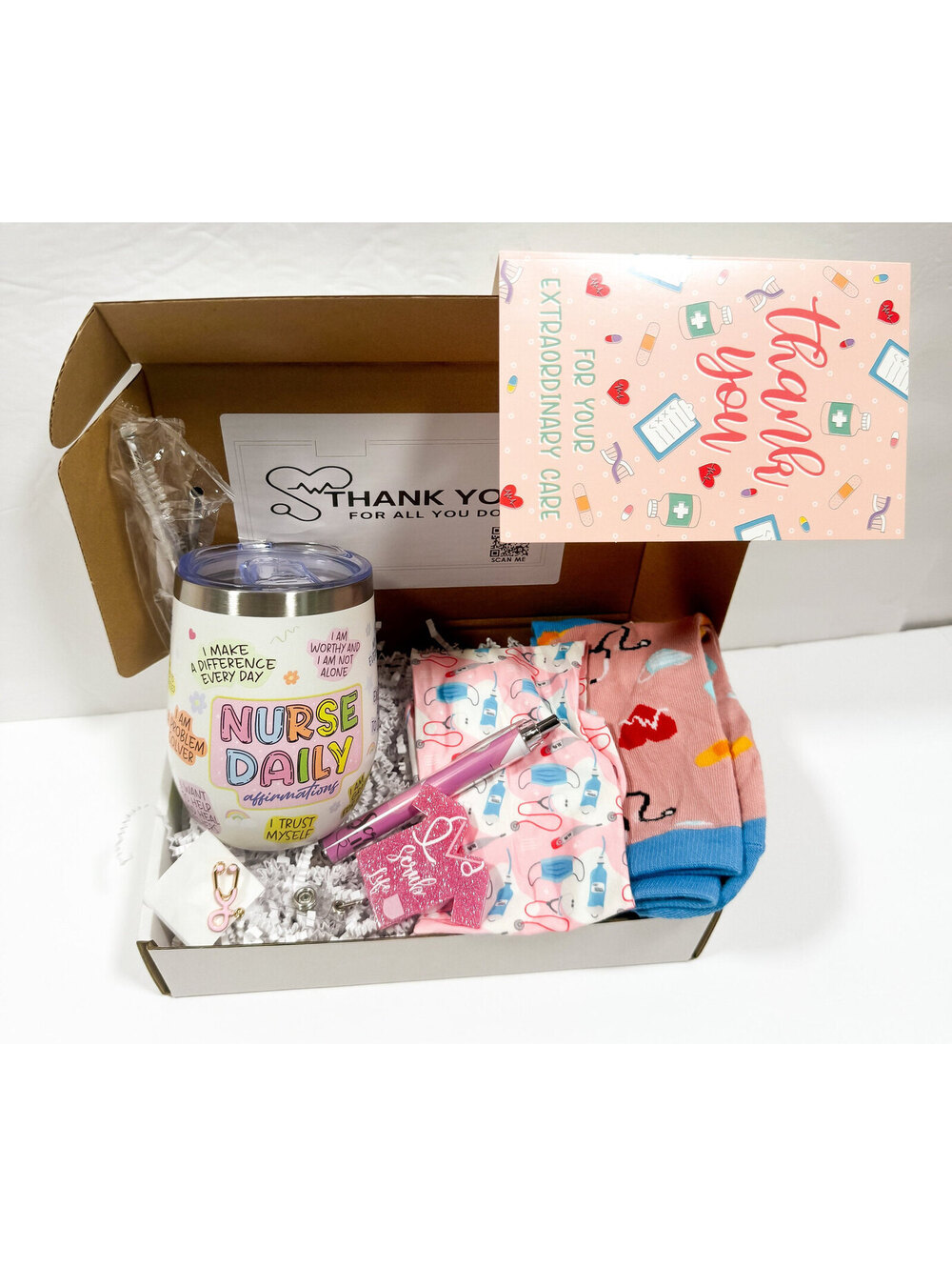 Luxury Nurse Gift Set Box with Tumbler, Pen, Socks, Pins